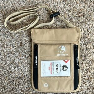 Venture 4th Passport Holder Neck Wallet with RFID Blocking Nylon Lining, NWOT
